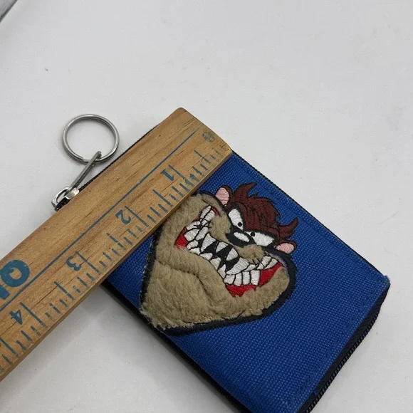 Vtg Looney Tunes Taz Embroidered Tasmanian Devil Blue Canvas Wallet Keychain Zip - Picture 9 of 12